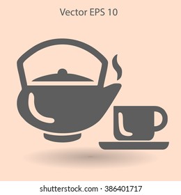 Flat a black hot teapot icon. Vector