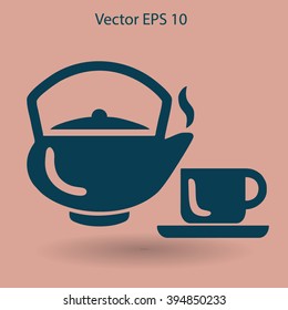 Flat a black hot teapot icon. Vector