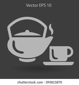Flat a black hot teapot icon. Vector