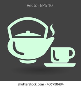 Flat a black hot teapot icon. Vector