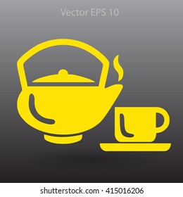 Flat a black hot teapot icon. Vector