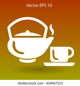 Flat a black hot teapot icon. Vector