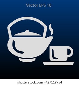 Flat a black hot teapot icon. Vector