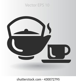 Flat a black hot teapot icon. Vector