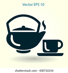 Flat a black hot teapot icon. Vector