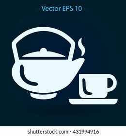 Flat a black hot teapot icon. Vector