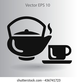 Flat a black hot teapot icon. Vector