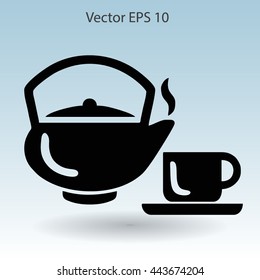 Flat a black hot teapot icon. Vector