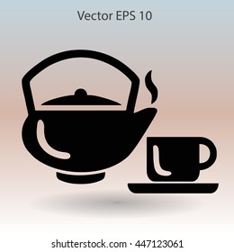 Flat a black hot teapot icon. Vector