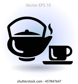 Flat a black hot teapot icon. Vector
