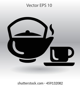 Flat a black hot teapot icon. Vector