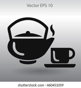 Flat a black hot teapot icon. Vector