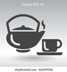 Flat a black hot teapot icon. Vector