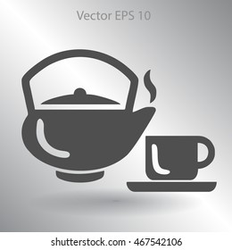 Flat a black hot teapot icon. Vector