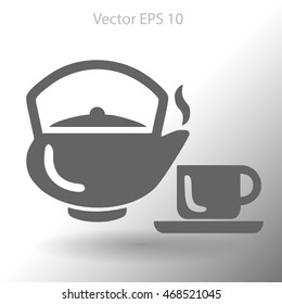 Flat black hot teapot icon. Vector