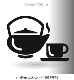 Flat a black hot teapot icon. Vector