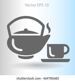 Flat a black hot teapot icon. Vector