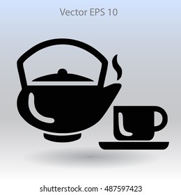 Flat a black hot teapot icon. Vector