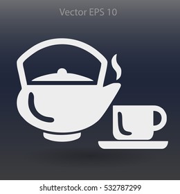 Flat a black hot teapot icon. Vector