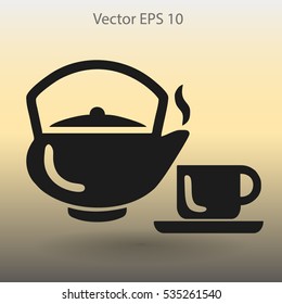 Flat a black hot teapot icon. Vector
