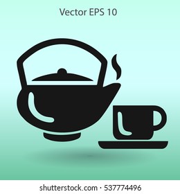 Flat a black hot teapot icon. Vector