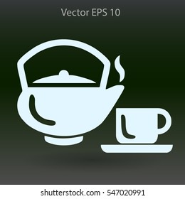 Flat a black hot teapot icon. Vector