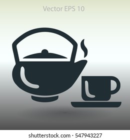 Flat a black hot teapot icon. Vector