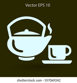 Flat a black hot teapot icon. Vector