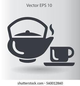 Flat a black hot teapot icon. Vector