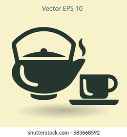 Flat a black hot teapot icon. Vector