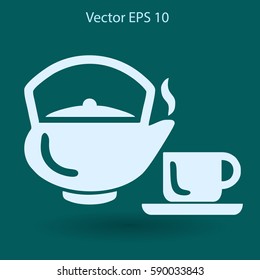 Flat a black hot teapot icon. Vector