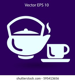 Flat a black hot teapot icon. Vector