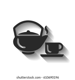 Flat a black hot teapot icon. Vector