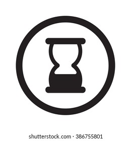 Flat black Hourglass web icon in circle on white background