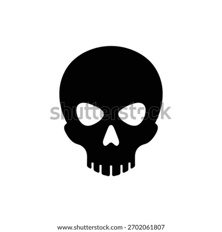 Flat black human skull icon frontal view Halloween horror design
