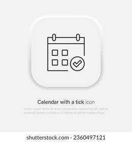 Icono negro plano del calendario con cheque. Ilustración del vector EPS 10