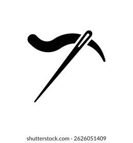 Flat Black Icon of Curved Needle Used for Upholstery Work