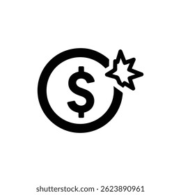 Flaches schwarzes Symbol der Spendenbenachrichtigung mit Dollar und Spark