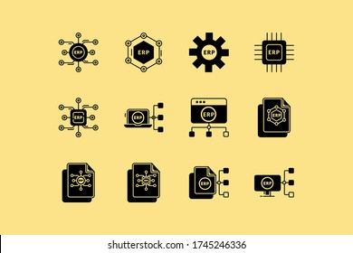 Flat Black Icon of Enterprise Resource Planning