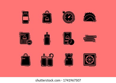 Flat Black Icon of Food