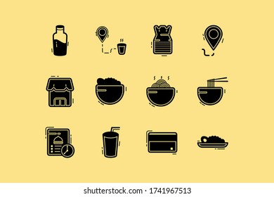 Flat Black Icon of Food