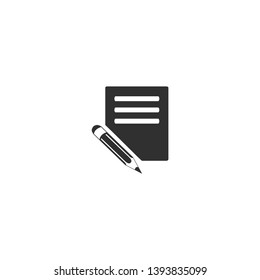 Flat black icon image. Copybook and pencil.
