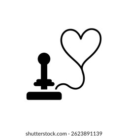 Flat Black Icon of Joystick with Wire Forming Heart Shape