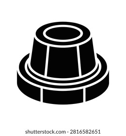 A flat black icon representing a single coffee capsule or espresso pod for beverage concepts