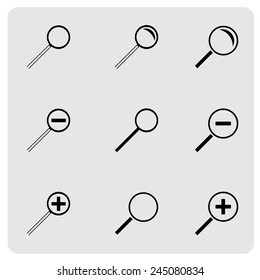 Flat black icons search on a white background, vector illustration.