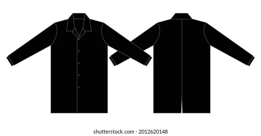 Flat Black Lap Coats Uniform Shirt Template Vector On White Background.Front and Back View.