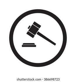 Flat black Law Gavel web icon in circle on white background