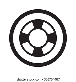 Flat black Life Buoy web icon in circle on white background