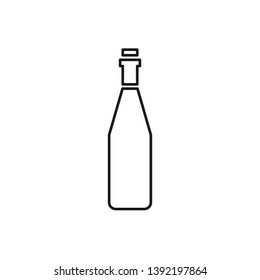 Flat Black Line Art Wine Bottle Icon Isolated on White Background. Food Icons Set. Modern Symbol, Logo, Object