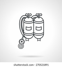 Flat black line design vector icon for aqualung with two tanks for scuba diving on white background. 
